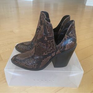 Steve Madden Brown Snake-Print Cutout Block Heel Booties